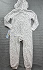 Cat   Jack One Piece Pajamas Girls Small 6 7 White Gray Leopard Hooded Fleece