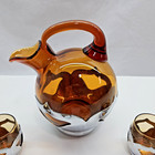 Vintage Farber Brothers Cocktail Pitcher Set Amber Glass   Chrome Metal Art Deco