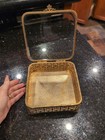 Vintage Filigree Ormolu Jewelry Box Casket With Beveled Glass Display Case Gold