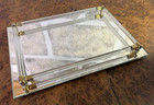 Vtg Art Deco Mirror Vanity Dresser Perfume Tray Glass Rod Brass Rails 11    X 8   