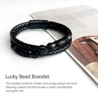 Men   s Double-row Braided Leather Bracelet With Stainless Steel Ornaments     Black