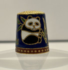 Cloisonne Thimble Panda Bears Bamboo Enamel   Gold Sewing Collectible Vintage