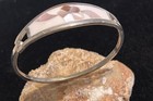 Vtg  Alpaca Mother Of Pearl   Abalone Floral Inlay Design Hinged Bracelet 6 1 2   
