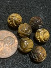 One Vintage Carved Chinese Bead Tiger Eye Gemstone Round Shou Design 10mm