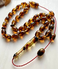 Natural Baltic Amber 19g  Islamic Prayer Rosary 33 Barrel Beads Tesbih Misbaha