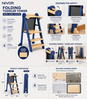 Nivor Folding Toddler Tower Kitchen Helper Stool Adjustable 3 Height Blue Wood