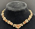 Rare Signed Austria Crystal Choker Necklace Amber Champagne Green Vintage