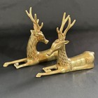 Vintage Mid-century Brass - Pair Of Sitting Deer Or Antelopes - Excellent