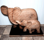 Vintage Hand Carved Wood Mother   Baby Elephant Sculpture Statue 19 lx14 5 t 