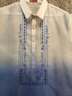 Barong Lumban Barong Tagalog Shirt Xl Blue Embroidered Filipino Formal Sheer