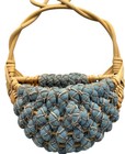 Vtg Woven Hanging Basket Wicker Fabric Blue 17  X 12  Rattan Wall Door Decor