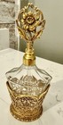 Vintage Ornate Gold Ormolu Footed Brass Encased Glass Perfume Bottle