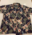 Hana Fashion Hawaiian Shirt Blue Surf Board And Flowers Size Xxl 2xl Mens Flaw