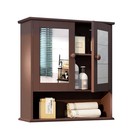 Brown Bathroom Medicine Cabinet With Mirror  2 Doors  Wall-mounted Storage