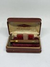 Vintage Gold Tone Gillette Aristocrat Safety Razor With Case And Blade Holder