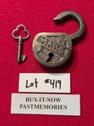  mars  Space Series Cast Iron Padlock W  Key  Old Vintage Antique Lock Lot  419