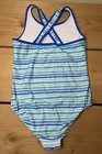 Ll Bean Girls Swimsuit Upf 50 Blue Teal White Stripes  One Piece Cross Back