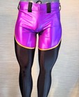 New Glossy Purple W  Gold And Black Pro Wrestling Tights L