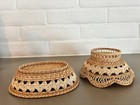 Vintage Woven Footed Wicker Basket Set Of 2  Unique Looped And Braided Design