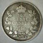 1913 Canada 5 Cents Silver Coin Circulated 5c Canadian Coinage