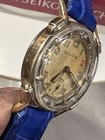 Vintage Bulova Art Deco Gold Filled Round Mechanical Watch Blue Croco Strap Runs