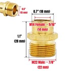 1 Piece M14 Female To M22 Male Threaded Hose Connector Brass 1 1 In  Yellow 