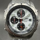Seiko Chronograph Watch Men 39mm White Dial Silver Tone Alarm Date New Battery