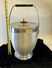 Mcm Atomic Era Vintage Ice Bucket  Brushed Aluminum With Black And Gold Accents