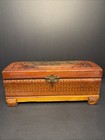 Vintage Carved Wood Jewelry Box Bluebonnet Scenic Keepsake Trinket Chest