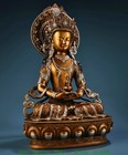 13 7 old Tibet Buddhism  Bronze Gilt Sika Long Life Longevity Buddha Statue