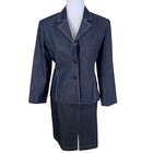Vintage Size 4 2-piece Skirt Suit W  Blazer Jacket Dark Blue Denim Classic