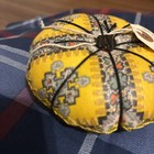 Vintage Plaid Fabric Sewing Pin Cushion Holder 4 5 X 4 5 Diameter