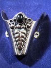 New Western Cowboy Boot Toe Tip Hand Carved Black And Silver With Black Stone 
