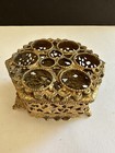 Vtg  Vanity Lipstick Brush Holder Footed Gold Filigree Hollywood Regency Hexagon