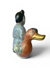 Chinese Porcelain Ceramic Statue  Chinese Lady With Ducks And Roses 10 5    Tall