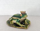 Vntg Kingspoint Enamel   Crystal Frog Princess Trinket Box