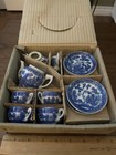 Vintage Blue Willow Porcelain Childrens Doll Tea Party Set Japan Original Box
