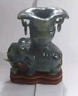 Vintage Spinach Jade Carved Elephant Censor Statue On Stand-6 5 X 6 X 3