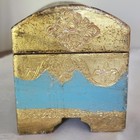 Vntg Italian Florentine Footed Turquoise Gilt Diamond Flower Trinket Jewelry Box