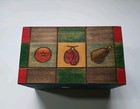         vtg Fruit Fruity Colorblock Wood Boho Recipe Box Lid Tin Retro Storage         