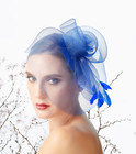 Royal Blue Feather Net Wedding Fascinator Woman Headpiece Cocktail Tea Party