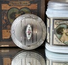 Vintage R g Co  Silver Tone Powder Compact Pink Flower Enamel Guilloche Art Deco