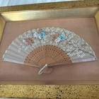 Antique Framed Chinese Fan Oriental Art Painted Silk Mother Of Pearl