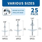 100-pcs Drywall Hollow Wall Anchors 3 Sizes Metal Toggle Bolts Silver Fasteners