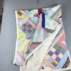 Antique Crazy Quilt Hand Stitched Patchwork 72    120    Lightweight 2 Ply Blanket  