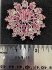 Vintage Pink Rhinestone Brooch Silver Tone Snowflake Floral Cluster Pin 2    