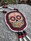 Sugar Skull Necklace Dia De Los Muertos Native American Beadwork Medallion