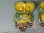 2 Vintage Sexton Owls Cast Metal Wall Art 1970s Green   Yellow Retro Hanging Set