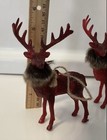 Vintage Mid-century Red Plastic Reindeer Ornament Lot - Made In Japan