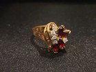 Vintage 14k Gold-plated Garnet Rhinestone Cocktail Ring     Size 7 75